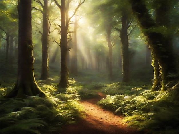 Realizzando un capolavoro ultra hd 8k di bellezza ultrarealistica con alberi maestosi in un paesaggio sereno