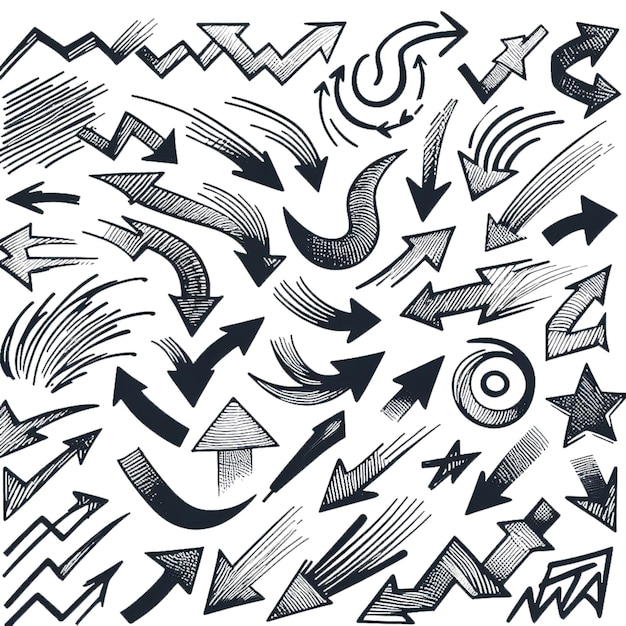 crafting a collection of scribble arrow strokes in varied sizes and directions