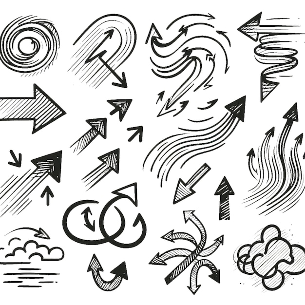 crafting a collection of scribble arrow strokes in varied sizes and directions