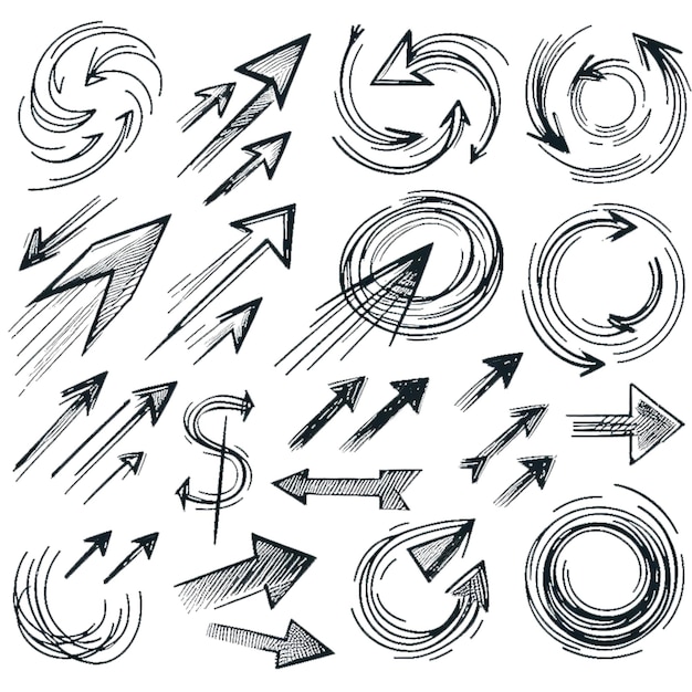 Crafting a collection of scribble arrow strokes in varied sizes and directions