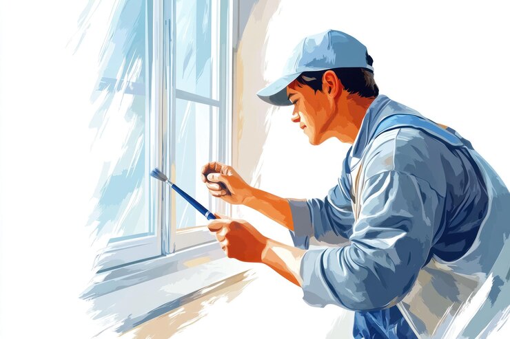 PSD craftsman meticulously applying sealant to a window frame