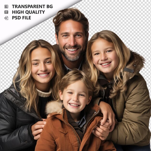 PSD cramped european family ultra realistic style white backg