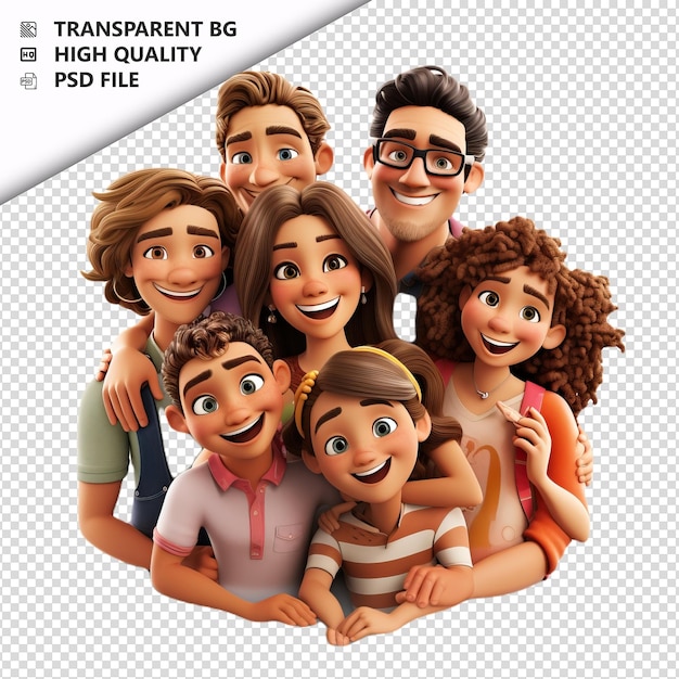 Cramped latin family 3d cartoon style white background is