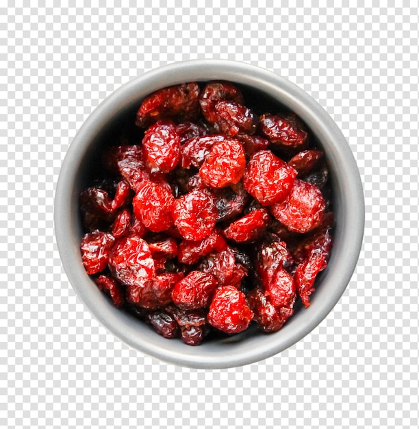 Cranberries in a bowl isolated on white background