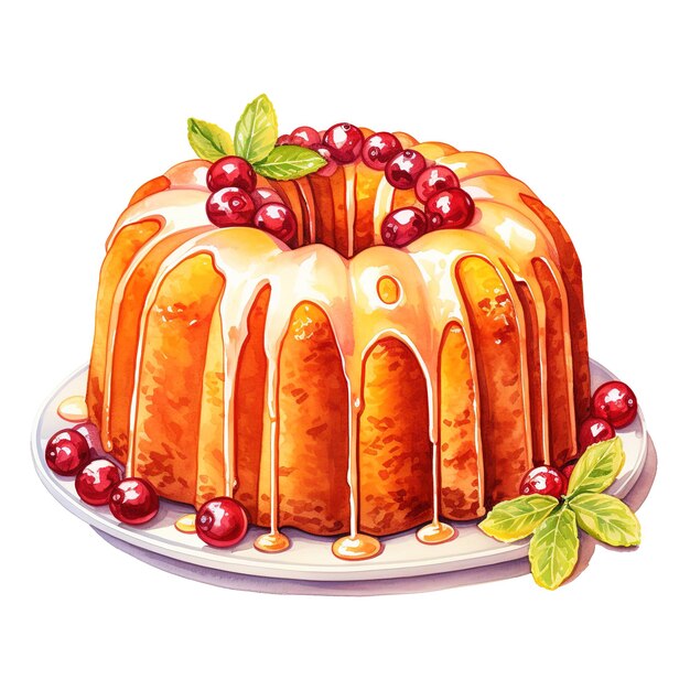 PSD 크랜베리오렌지 번트 케이크 음식 그림 수채화 스타일 ai 생성