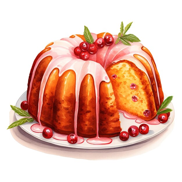 PSD cranberryorange bundt cake foods illustration stile acquerello ai generato