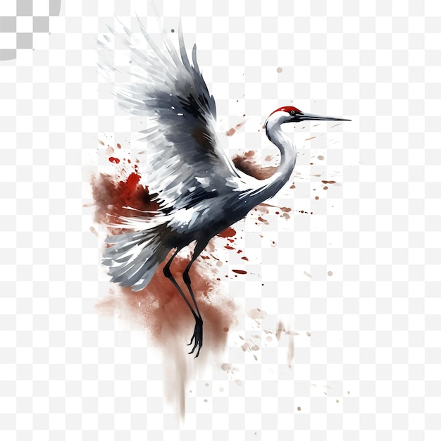 Crane bird watercolor transparent background