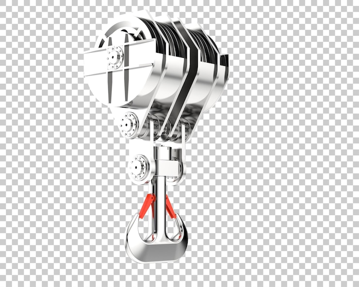 PSD crane hook with wheel isolated on transparent background 3d rendering illustration