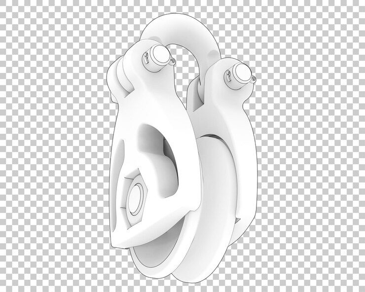 PSD 투명 배경 3d 렌더링 그림에 격리된 바퀴가 있는 크레인 후크