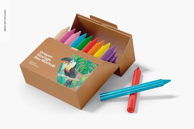 PSD crayon storage box mockup, dropped