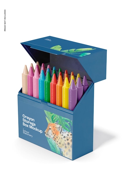 Crayon storage box mockup, opened