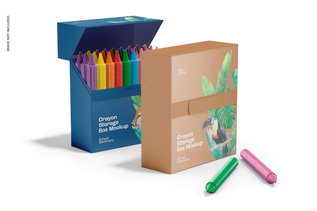 PSD crayon storage boxes mockup