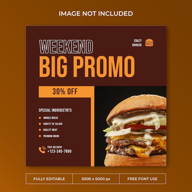 PSD crazy burger instagram post social media template