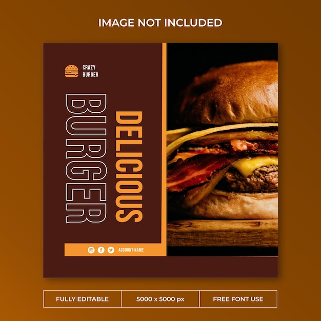 PSD modello di social media post instagram hamburger pazzo