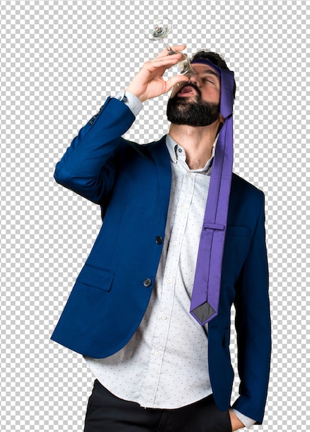 PSD crazy and drunk businessman drinking