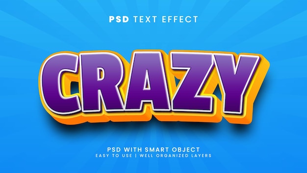 Crazy funny happy 3d editable text effect with cartoon and kids text style