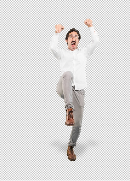 crazy man celebrating