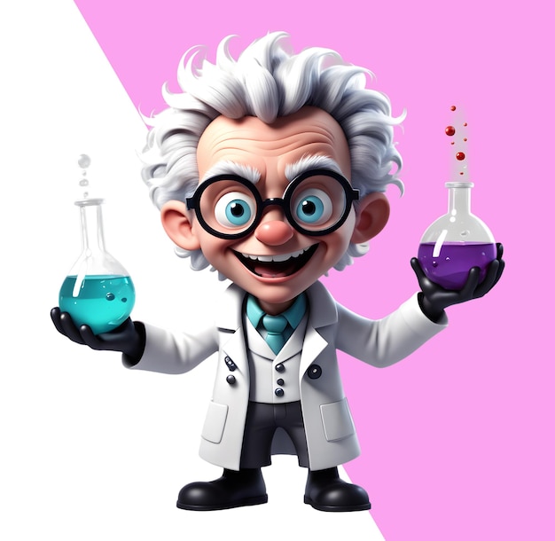 PSD crazy scientist 3d cartoon