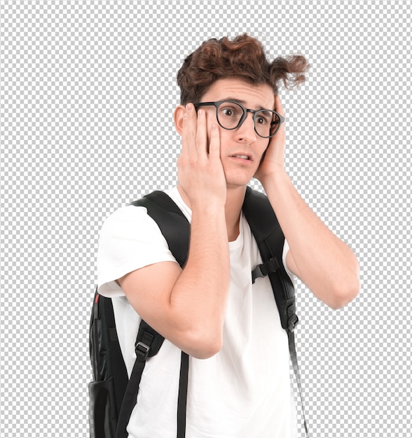 PSD crazy young student with a gesture of depression