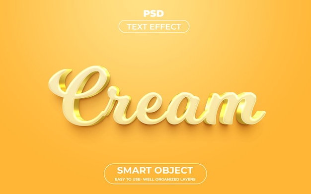 Stile effetto testo modificabile crema 3d modello psd premium con sfondo