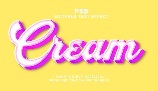 Кремовый 3d PSD редактируемый текстовый эффект Photoshop шаблон с милым фоном
