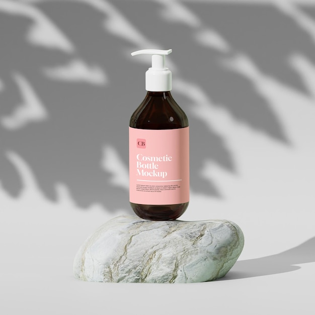 Cream in Bottle Cosmetic Product Mockup With stone Podium