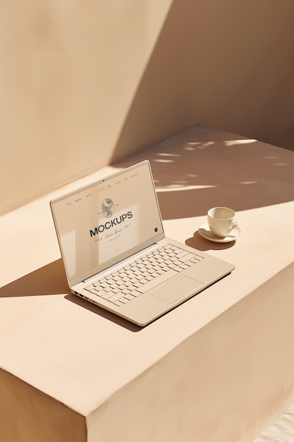 PSD cream color laptop mockup