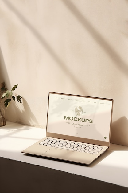 PSD cream color laptop mockup