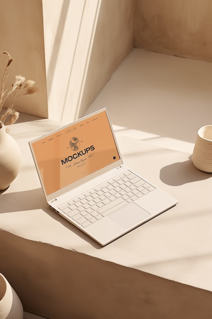 PSD cream color laptop mockup