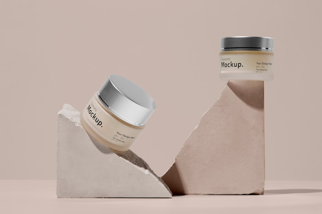 cream containers arrangement with rocks