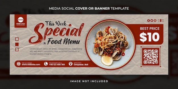 Cream delicious food and restaurant menu copertina per social media o modello di banner