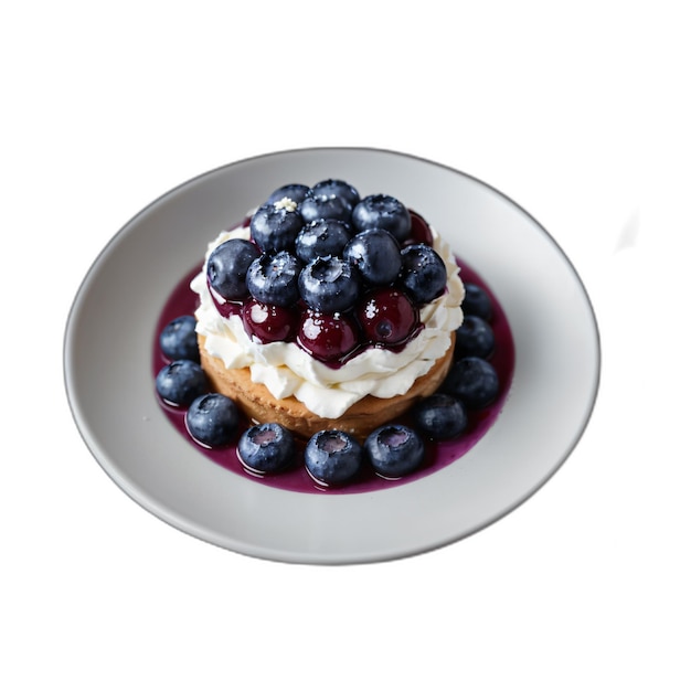 PSD cream dessert with blueberries on plate ai generated image