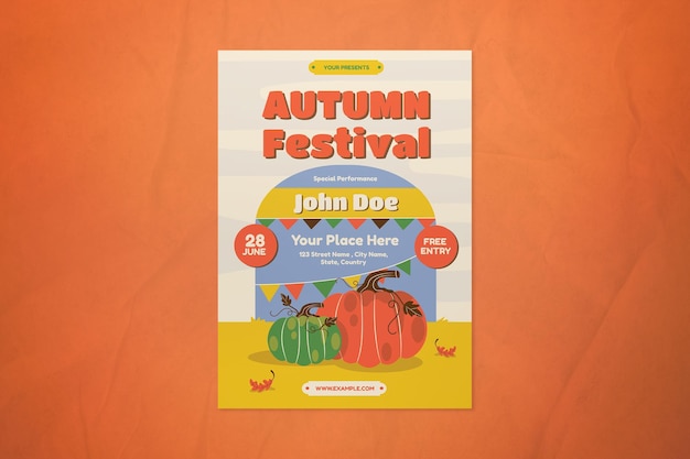 Volantino del festival d'autunno di design piatto crema