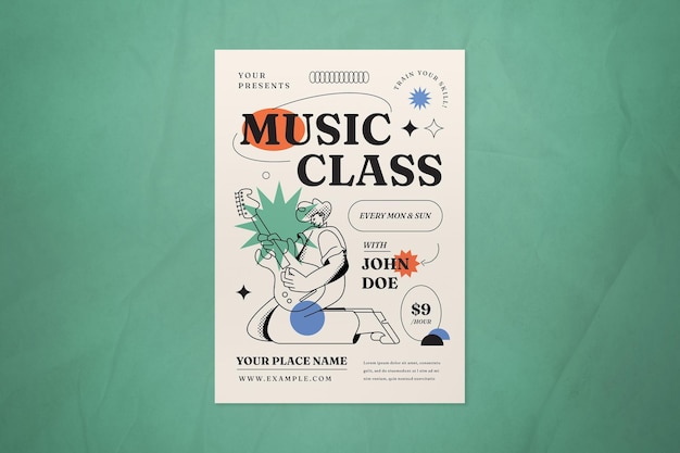 Cream Flat Design Music Class Flyer