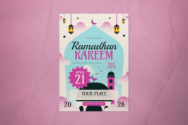 PSD cream flat design ramadan kareem flyer