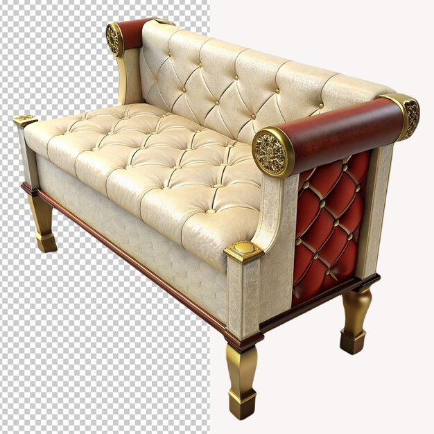 PSD cream leather bench on transparent background