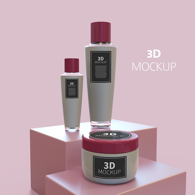 Cream and perfume bottle package mockup