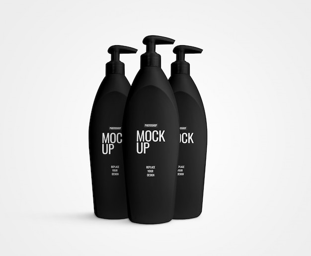 PSD cream pump black bottle mockup realistic