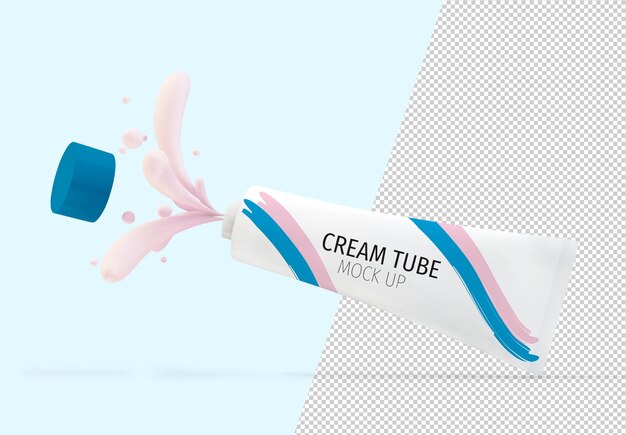 Cream tube mockup floating isolated