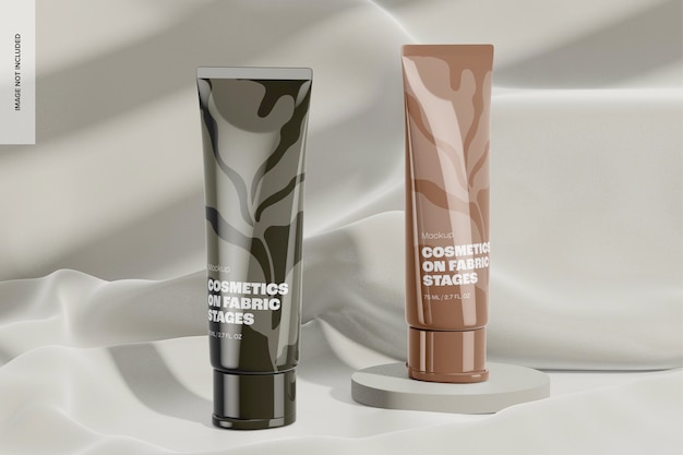 cream tubes on fabric stage mockup