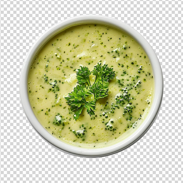 PSD cream van broccoli soep in een schaal geïsoleerd op een doorzichtige achtergrond top view