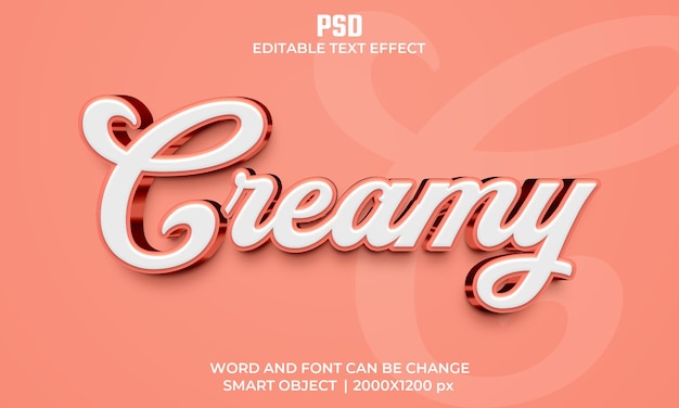 creamy 3d editable text effect premium psd with background