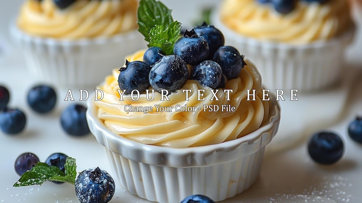 PSD creamy blueberry dessert with fresh mint