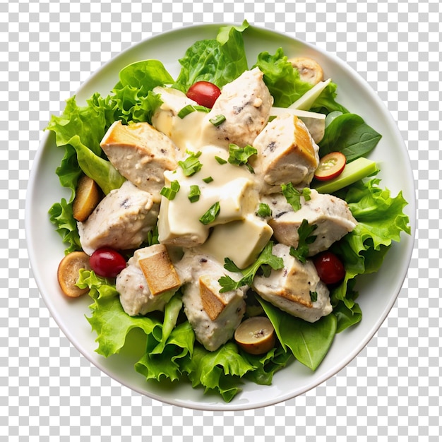 PSD Кремный куриный салат на белой тарелке на прозрачном фоне