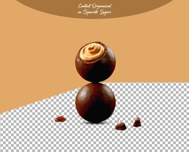 透明な背景に隔離されたクリーミーチョコレートボール