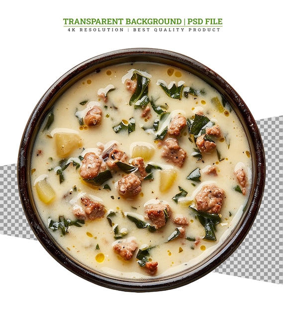 PSD creamy mushroom soup in bowl over light background