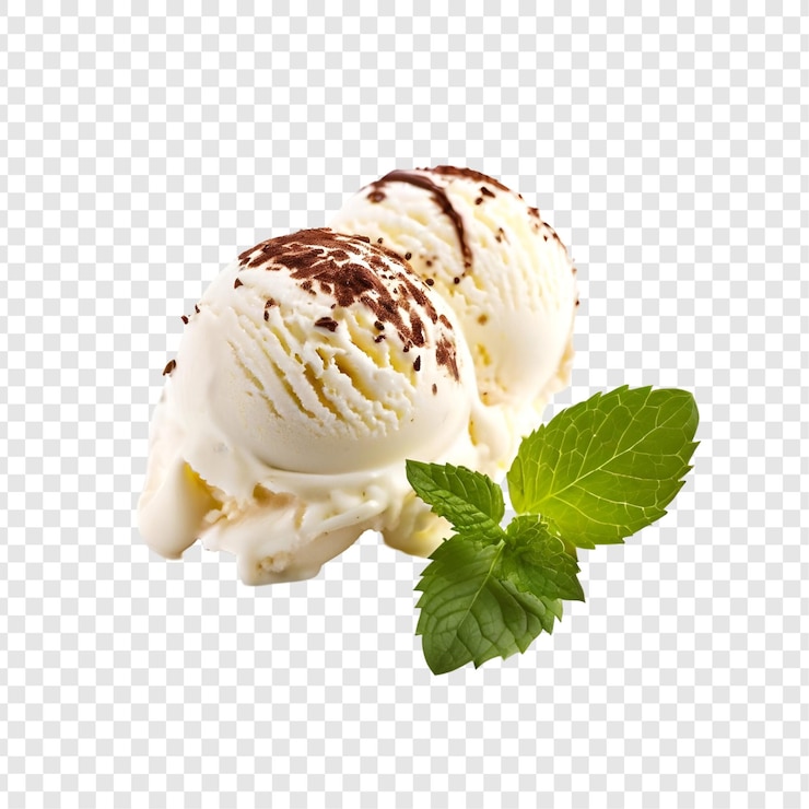 PSD creamy vanilla ice cream scoops met chocolade scherven en munt
