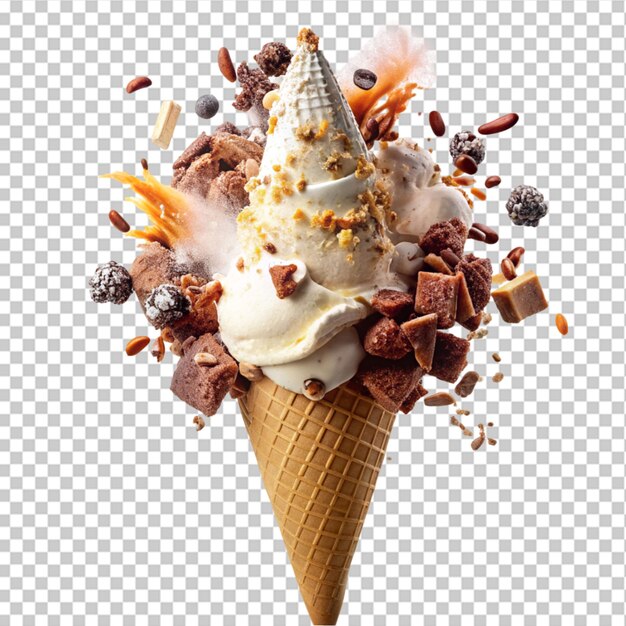 PSD creamy vanilla ice cream in wafer cone with transparent background