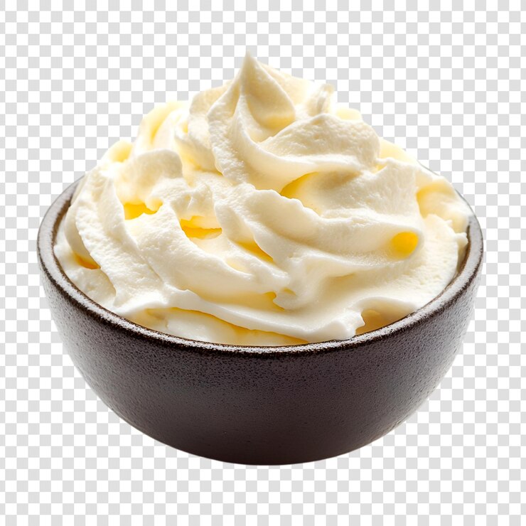 PSD creamy whipped topping in dark bowl delicious dessert treat