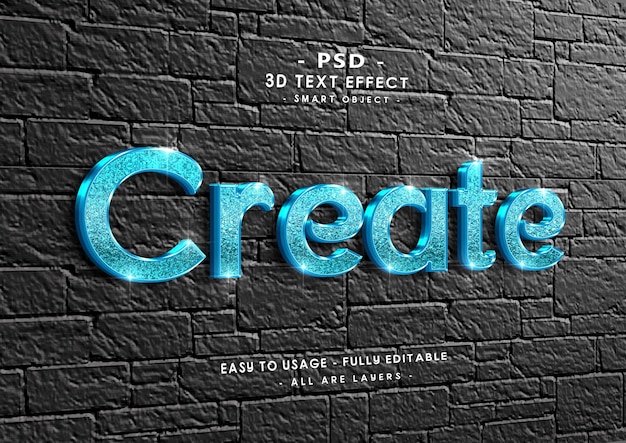 PSD create 3d blue glitter text style effect on wall